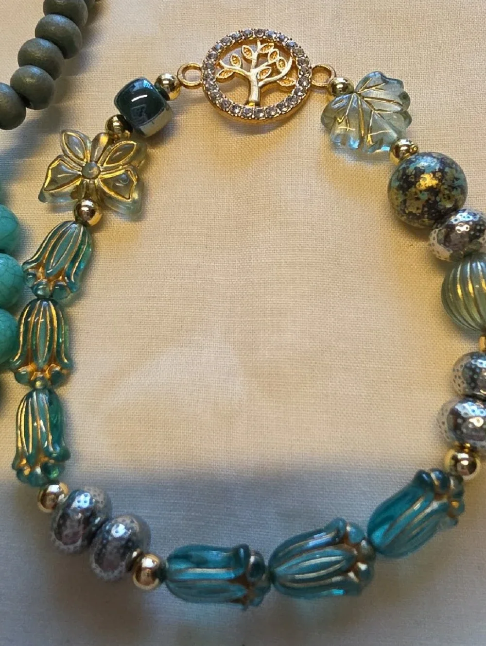 Handcrafted Turquoise & Gray Beaded Bracelet Set - Unbranded